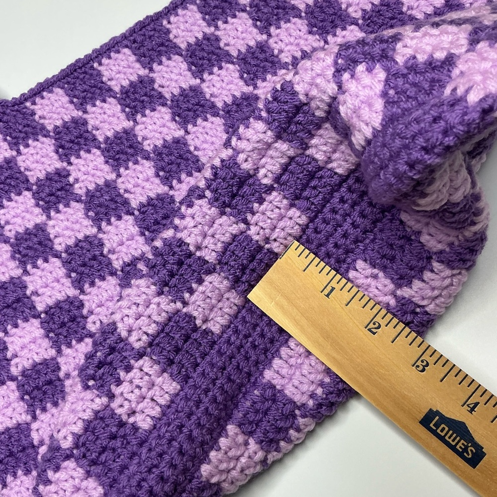 Handmade Amethyst & Soft Purple Checker Checkerboard Crochet Shoulder Tote Bag - Picture 7 of 16